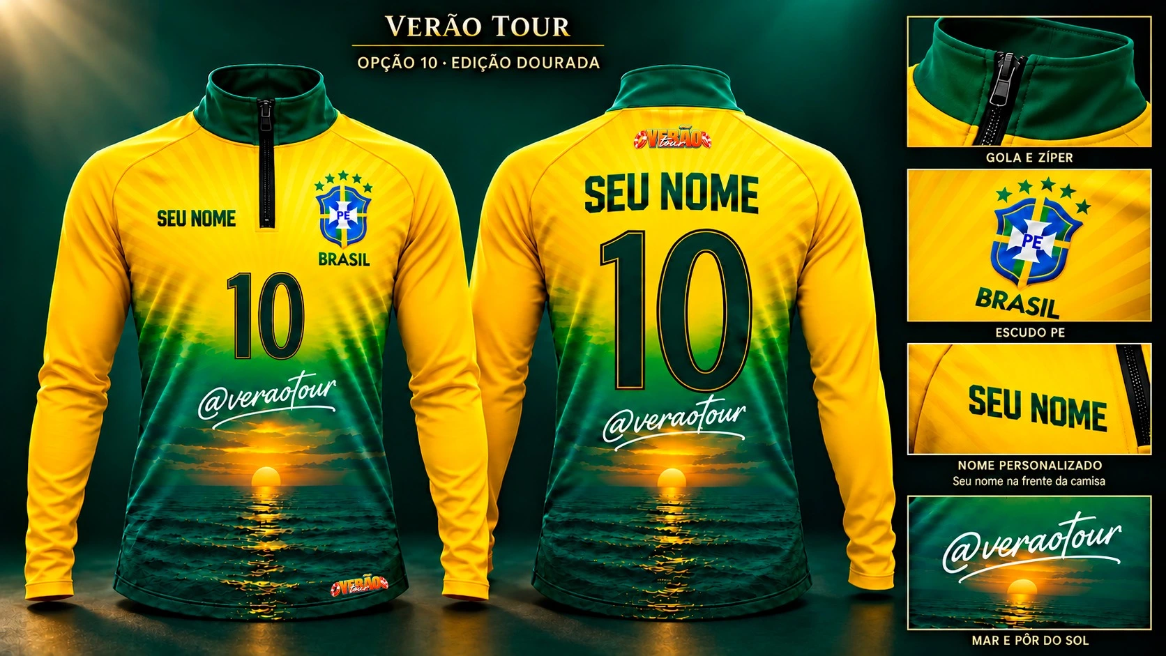 Camisa Oficial Verão Tour Brasil Dourada - Frente e Verso Completa