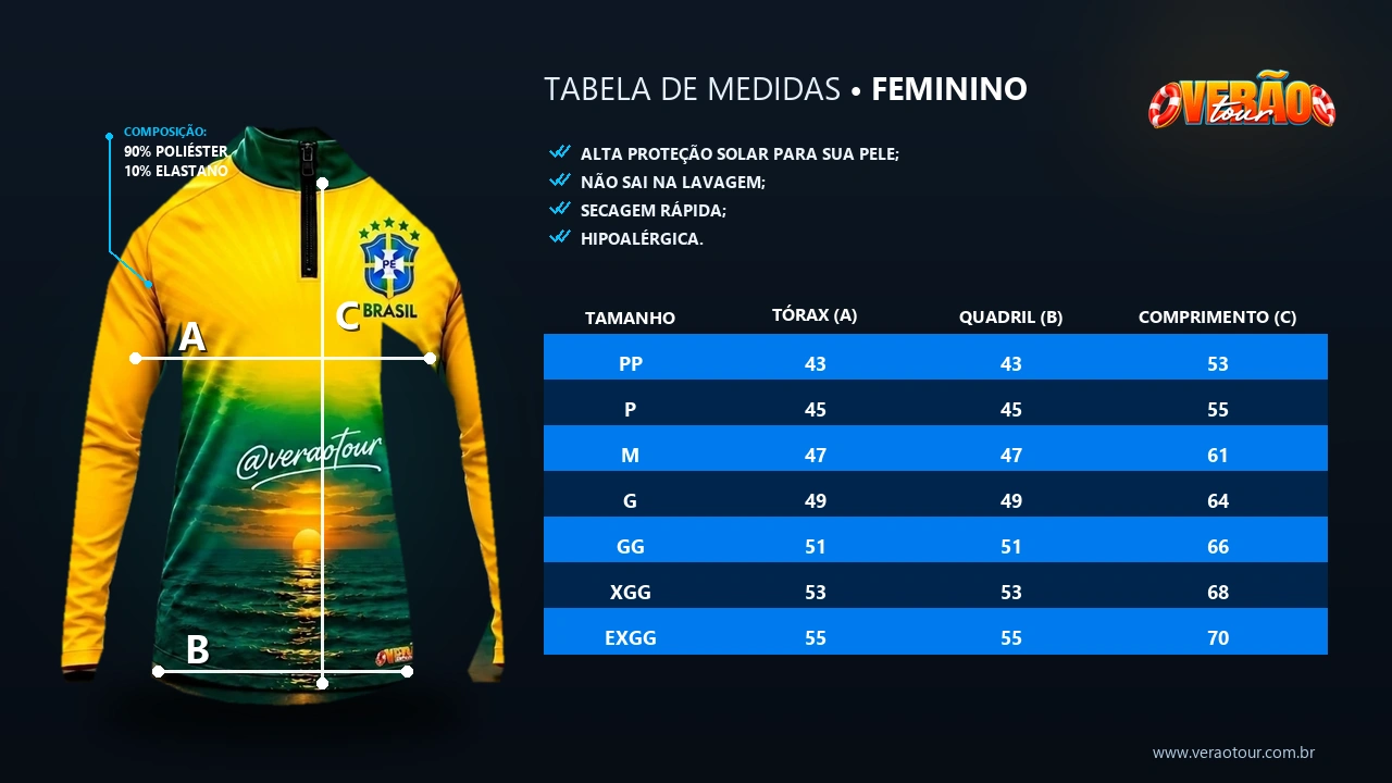 Tabela Medidas Feminino Verão Tour