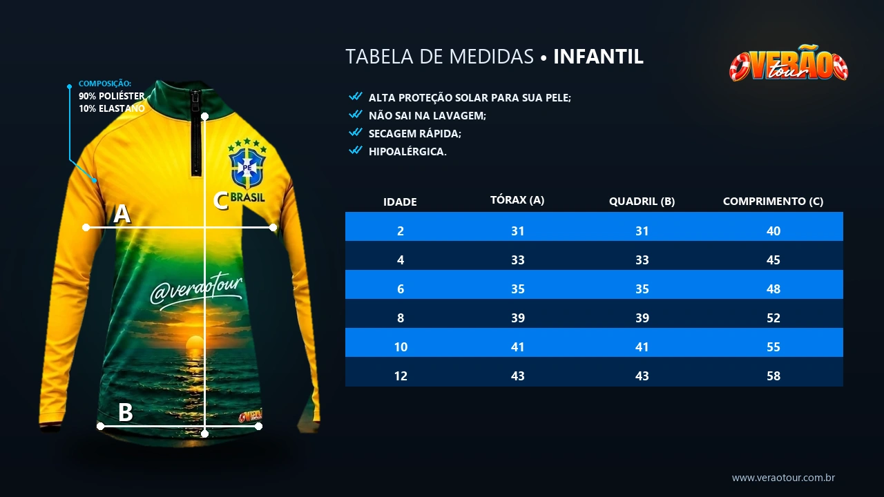 Tabela Medidas Criança Verão Tour